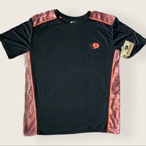 Mens Mossy Oak Short Sleeve Black & Orange Fast Drying Moisture Wicking NWT